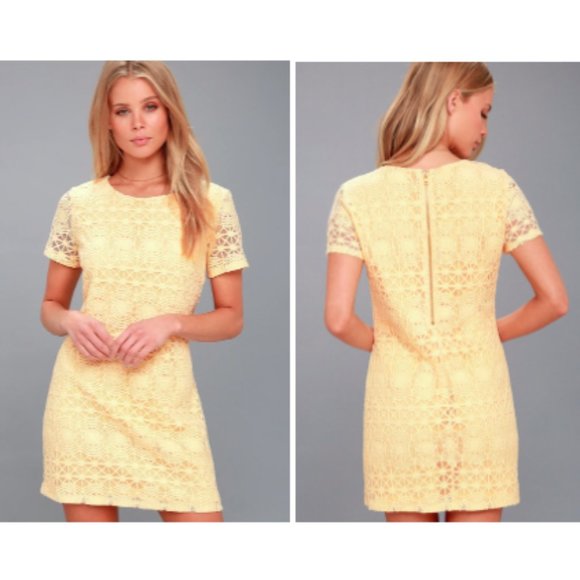 Lulus Dresses & Skirts - Lulu's Love you for Eternity Yellow Lace Shift Dress -M- Cotton Blend - Spring